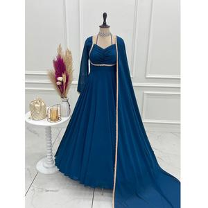 Robe Anarkali de luxe en Georgette avec broderies riches et ensemble dupatta en tulle, robe longue évasée pour femme à prix avantageux – Grande Vente - Product Image 1