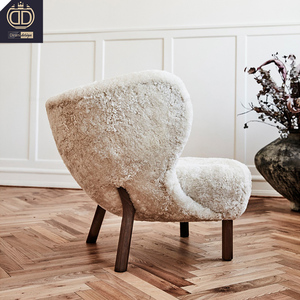 Gamba in legno <span class=keywords><strong>piccola</strong></span> <span class=keywords><strong>Petra</strong></span> Lounge bianco Boucle soffice accento sedia moderna <span class=keywords><strong>piccola</strong></span> orsacchiotto bouclé tessuto Amr sedia - Product Image 4