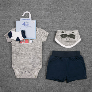 Nuovissimo Set di <span class=keywords><strong>Abbigliamento</strong></span> Unisex per Neonati 100% Cotone Traspirante Casual a Righe Estivo con Bretelle 4 Pezzi 0-24 Mesi Vendita all'Ingrosso - Product Image 5