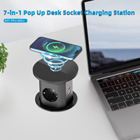 Prise de bureau escamotable avec trou de 86 mm, 2 prises EU, 2 ports USB et chargeur sans fil 15W