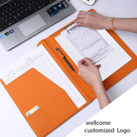Portadocumentos de cuero A4 PU con clip Carpeta de archivos con logotipo en relieve personalizado con clip para cuaderno