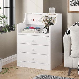 Bàn Cạnh Giường Màu Trắng Đa Chức Năng Hiện Đại Tủ Đầu Giường Sang Trọng Sáng Tạo Bằng Gỗ Nguyên Khối Có Trạm Sạc Và Cổng Usb - Product Image 3