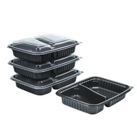 Boîte rectangulaire en plastique PP jetable pour restaurant, micro-ondable, 2 compartiments, logo personnalisé, conteneur alimentaire à emporter, boîte à lunch bento
