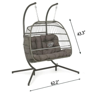 Dos personas colgando huevo <span class=keywords><strong>silla</strong></span> asientos dobles ratán columpio con <span class=keywords><strong>base</strong></span> en forma de U - Product Image 5