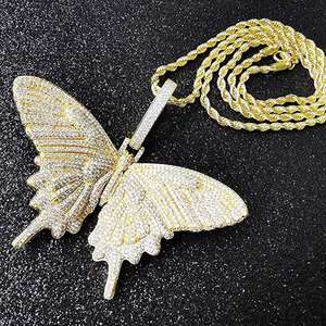 Collier Pendentif Papillon Personnalisé en Laiton Plaqué Or avec Chaîne à Maillons et Zircon Diamanté pour Fête et Mariage, Style Hip Hop, Bijoux de Mode - Product Image 3