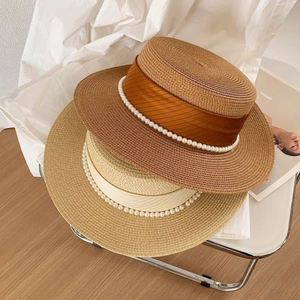 Women's Spring Sunshade Sunscreen Travel Holiday Straw Wide Brim Flat Top Sun <b>Hat</b> Adjustable Summer Beach Cap Gifts - Product Image 2