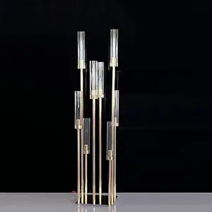 XA Acrylic Pillar Crystal Candle Holders 10-arms Candelabras Elegant Wedding Centerpieces Table Candlestick Party Home Decoratio