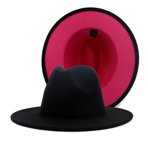 Fedora Hoeden Vrouwen Groothandel 2024 Nieuwe Designer Fadora Hoed Womens Wol Brede Rand Fedora 2 Two Tone Hoeden Mannen En Vrouwen - Product Image 1