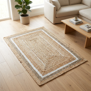 SHEELTEX Braided Jute Rug Handmade Anti-Bacteria Modern Geometric <b>Frame</b> Design Wholesale Custom for Living Room Home Decor Hotel - Product Image 5