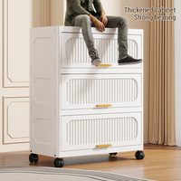Armario de Almacenamiento de Plástico con Puerta Abatible de 55 cm, Organizador Transparente Plegable con Ruedas para Libros y Artículos Diversos