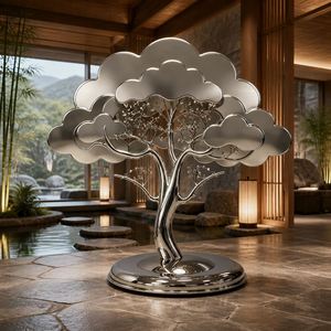 Fuente de Agua de Acero Inoxidable con Escultura Geométrica de Árbol, Acabado Espejo, para Interiores, Vestíbulo de Hotel, Lujosa, Feng Shui, Moderna - Product Image 6