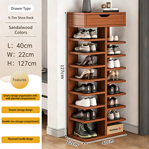 <span class=keywords><strong>Meuble</strong></span> de rangement à chaussures mural moderne en <span class=keywords><strong>bois</strong></span> massif multicouche à double rangée interne avec 6 étagères - Product Image 4
