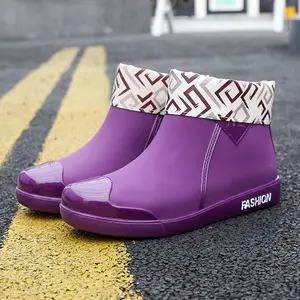 Yeni kadın su ayakkabısı Rainboots yarım çizmeler daireler kauçuk ayakkabı kadın su geçirmez yağmur çizmeleri