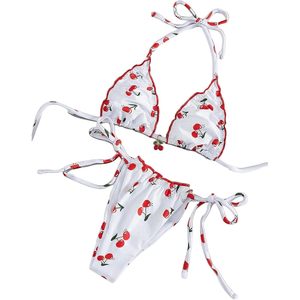 FOXA Ensemble de maillot de bain 2 pièces pour femme, imprimé cerise, maillot de bain triangle, extensible, tenue de vacances - Product Image 1