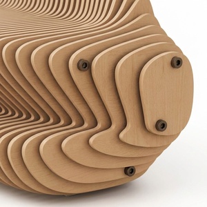 Modern Wave Shaped Patio <b>Bench</b> Solid Wood Outdoor Seating Two <b>Seat</b> Garden <b>Bench</b> for Hotel Mall Office - Product Image 6