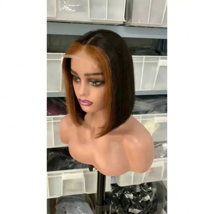 High grade Human Lace Front Closure straight Full Virgin Brazilian Cuticle Aligned Human Hair Wig dark brown color #4