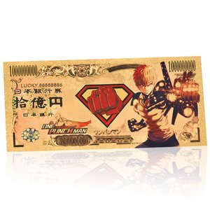 Billet de banque commémoratif <span class=keywords><strong>One</strong></span> Punched <span class=keywords><strong>Man</strong></span> Saitama, pièce en plastique plaquée or, cadeau pour collectionneurs et fans d'<span class=keywords><strong>anime</strong></span> - Product Image 2