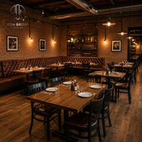 Muebles Comerciales para Restaurantes Ron Group, Mesa Rectangular de Madera Maciza, Silla de Madera, Asientos de Cuero con Botones