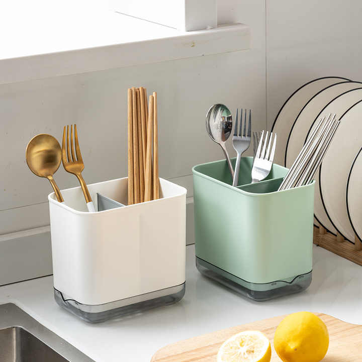 Portautensili da cucina in acciaio inossidabile da 2 pezzi per piano di lavoro, elegante
