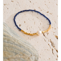Bracelet JINYOU 7687 en cristal facetté bleu foncé, plaqué or, en acier inoxydable, avec une seule perle de culture d'eau douce