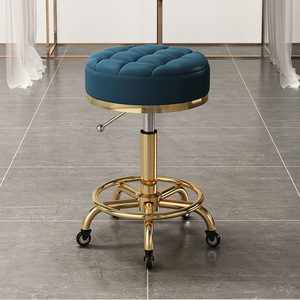 High Quality Salon Furniture 360 Degree Rolling Adjustable Hairdressing Chair <b>with</b> <b>Wheels</b> Gold Salon <b>Stool</b> - Product Image 5