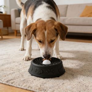 Gamelle sphérique antidérapante en silicone avec balle roulante intégrée, motif floral pour chiens et chats - Distributeur de liquides et de friandises, mangeoire lente - Product Image 6