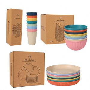 Vaisselle personnalisée légère et incassable en paille de blé pour enfants, 4 pièces, assiettes, bols, tasses et plats – Offre spéciale - Product Image 4