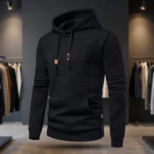 Men's Black Waffle Knit Hoodie Slim Fit Casual Long Sleeve Breathable Hooded <b>Sweatshirt</b> Autumn Wear hoodie - Product Image 3