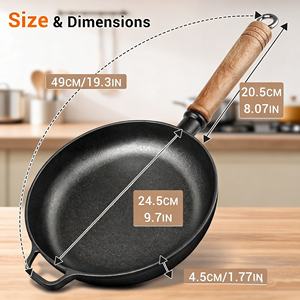 Poêle en fonte pré-assaisonnée avec couvercle et poignée en bois amovible - Poêle antiadhésive ultime <span class=keywords><strong>pour</strong></span> cuisinière, four, grill et feu de camp - Product Image 2