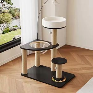 Rumah Kucing Kayu Solid Mewah Besar dengan Platform Lompat dan Tiang Garukan Sisal untuk Dalam Ruangan - Product Image 4