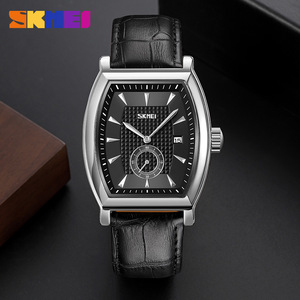 Skmei Men's <b>Rectangular</b> Leather Strap <b>Watch</b> Quartz Analog Date Display 12mm Stainless Steel Buckle Business Style - Product Image 4