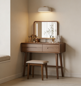 Table de toilette minimaliste de style vintage en bois massif pour la chambre principale : <span class=keywords><strong>Coiffeuse</strong></span> tout-en-un <span class=keywords><strong>avec</strong></span> <span class=keywords><strong>miroir</strong></span> et bureau - Product Image 1