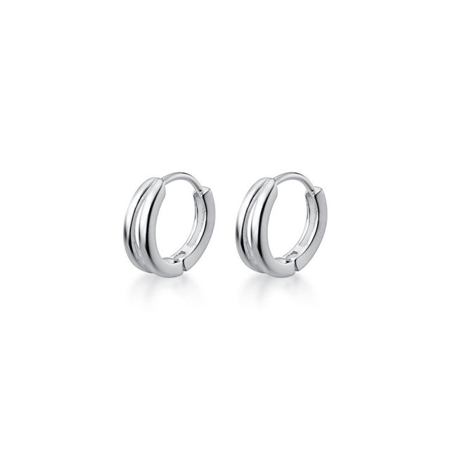 925 Sterling Silver Classic Simple Double Line Geometric Small Hoop Earrings for Women Daily OL Fine Jewelry Accessories