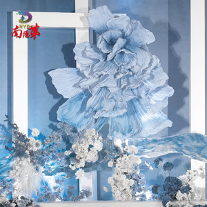Trang Trí Đám Cưới Nhân Tạo Thanh Lịch Hiện Đại Mở Hoa Màu Xanh Hoặc Màu Trắng Vải Lớn Hoa Làm Cỏ Tường Trang Trí Nội Thất - Product Image 2