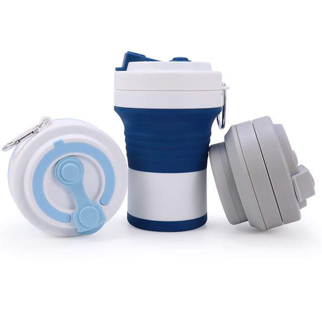 Eco-friendly Travel Portable Reusable Silicone Rubber Collapsible Folding Coffee Cup Mugs Silicon Foldable Mug Cups With Lids