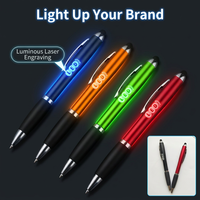 Stylet lumineux LED en plastique écologique avec logo laser personnalisé, corps lumineux, 3-en-1, cadeau promotionnel d'entreprise, cadeau d'événement
