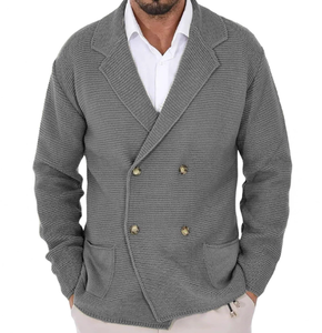 Nouveau cardigan décontracté en tricot, pull tendance à double boutonnage, manches longues, veste ample, style homme - Product Image 3