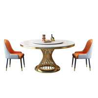 Ensemble de table et de chaises de salle à manger rondes en marbre de luxe moderne, 4, 6, 8 places, métal, pierre frittée, mobilier complet, design classique de restaurant
