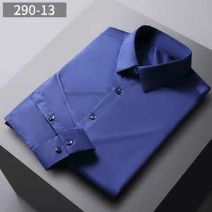 Spot Men's Long Sleeve Solid Color Shirt Anti-wrinkle Elastic Business Casual Shirt Wholesale <strong>Silky</strong> Texture Men's <strong>Top</strong> - Product Image 3