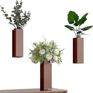Wooden Dried Flower Vase Rack <b>Wall</b> <b>Mounted</b> Rectangle Solid Wood Display <b>Shelf</b> For Home Decoration - Product Image 2