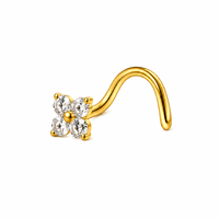 ASTM F136 Titanium Clover CZ Nose Stud S Bend Straight Bar Cartilage Piercing Jewelry Gold Tone Steel Tone Women Accessories