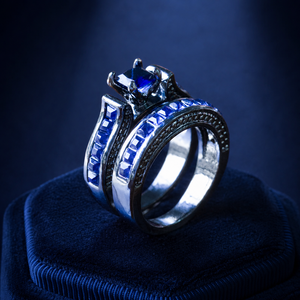 Set di anelli con zirconi blu intenso per donna, gioielli creativi ed eleganti - Product Image 6