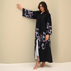 Vestido largo hasta el suelo Leduo personalizado con estampado de gloria de la mañana en color negro para verano, estilo holgado, Abaya para musulmanas. - Product Image 1