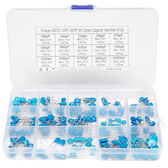 180PCS Ceramic Capacitors 3KV 15 Values High Voltage 100PF-10000PF Capacitance Industrial Electrical for DIY Projects