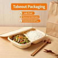 Barquette alimentaire jetable en PP à 2 compartiments avec couvercle anti-fuite, biodégradable, micro-ondable, écologique, capacité 750 ml/25 oz