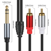 Câble audio pour amplificateur de haut-parleur, conducteur en cuivre, mâle TRS stéréo 6,35 mm avec boîtier métallique vers double RCA Phono mâle