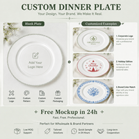 Assiette à dîner en céramique à motif floral personnalisé, cuite à haute température, sans danger pour les aliments, facile à nettoyer, vaisselle en porcelaine pour hôtel et restaurant