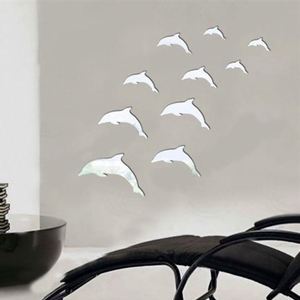 Adhesivos Decorativos de Pared con Espejo Acrílico 3D de Delfines, Combinación Popular, Decoración del Hogar, Autoadhesivos, Removibles - Product Image 5
