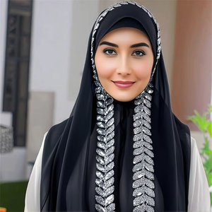 Ultimo Modello Malese di Hijab in Chiffon con Perle e Paillettes, Sciarpa Lunga con Nappine, Stile Etnico Avvolgente per Donne Musulmane - Product Image 2
