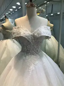 女性のためのウェディングドレス2023アップリケウェディングドレスイリュージョンスイートハートオフショルダーチュール花嫁ビーズドレスエンパイア